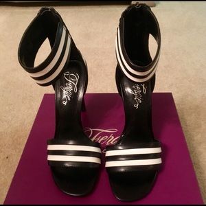 New Fergie black and white striped heels